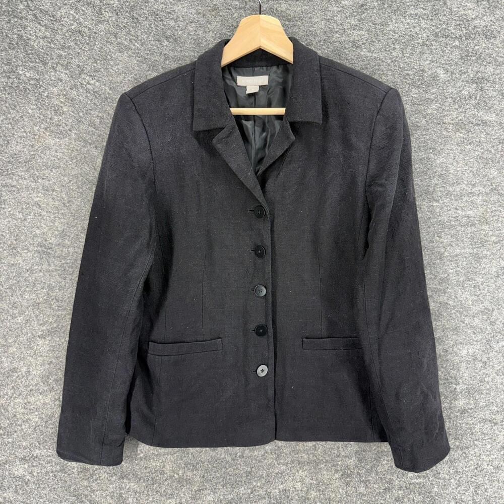 Nordstrom Jacket Women 8 Black Button Up Collared Long Sleeve Lined Silk Pockets